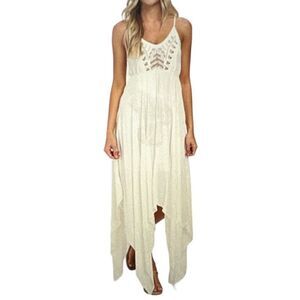 VOLCOM Women’s Best Fest Handkerchief Hem Strappy Sundress White/Gray Size Small